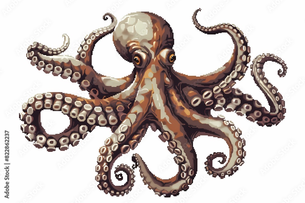 pixel art, illustration of an octopus