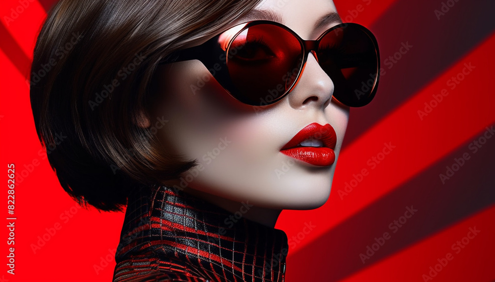Young woman with sunglasses exudes elegance and sensuality in fashion generated by AI Young woman with sunglasses exudes elegance and sensuality in fashion generated by AI