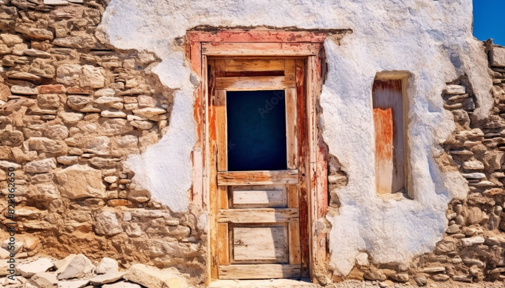 Weathered wood, ancient stone, broken steps an old ruin generated by AI