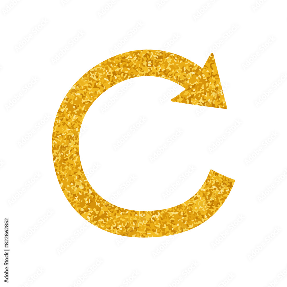 Clockwise rotating arrow drawing in gold color style