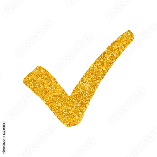 Check mark drawing in gold color style