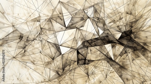 An abstract drawing featuring intricate geometric patterns created by overlapping and intersecting threads representing the underlying order and structure within the seemingly chaotic