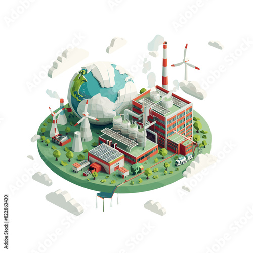isometric illustration of a sustainable energy facility