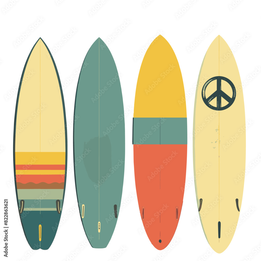 collection of surfboards with colorful collection of surfboards with colorful