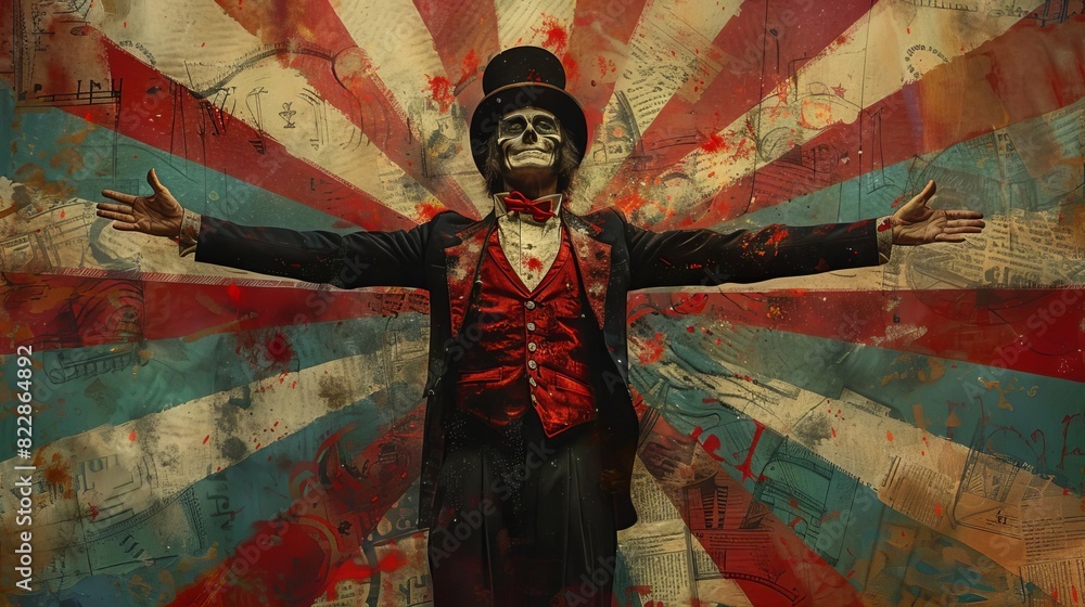 Fototapeta premium A ringmaster in a top hat announcing the next act with a flourish,