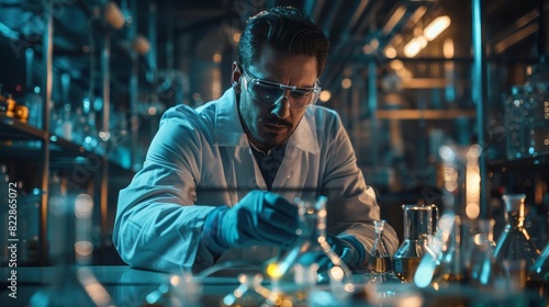 A scientist activating a time travel device in a cuttingedge laboratory, photo
