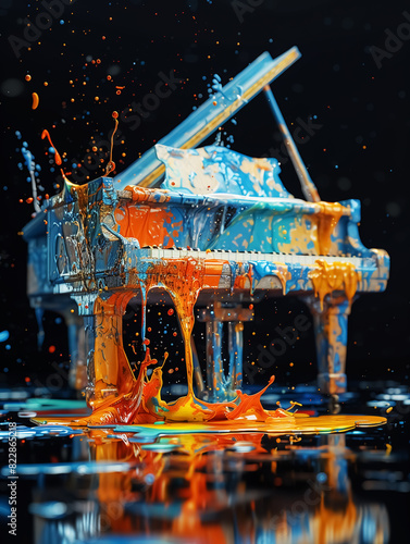 abstract pattern with a piano in paint splash, dynamic music. Wall Art Design for Home Decor, 4K Wallpaper and Background for Computer, Smartphone, Cellphone, Mobile Cell Phone, desktop, laptop, Table