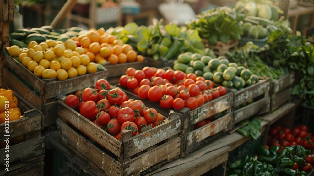 Organic vegetables displayed in rustic crates Organic vegetables displayed in rustic crates