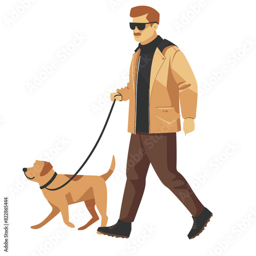 person walking a dog, both appearing to be in mid-stride