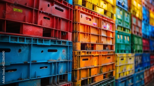 Colorful Array of Plastic Storage Crates