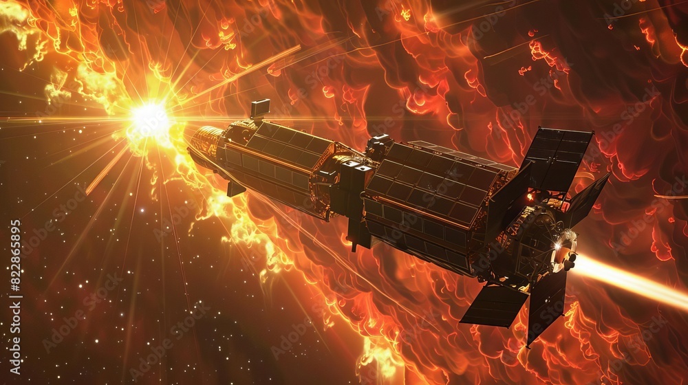 Fototapeta premium A spacecraft equipped to detect and study cosmic rays in deep space,
