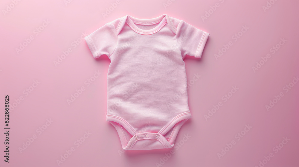 A plain pink baby onesie displayed against a matching pink background - a simple, minimalistic presentation of an infant's clothing item. A plain pink baby onesie displayed against a matching pink background - a simple, minimalistic presentation of an infant's clothing item.