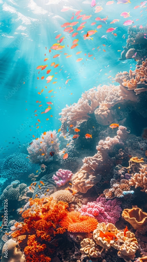Fototapeta premium Reef awareness day background concept with copy space area for text. World Oceans Day and World Water Day. Beautiful sea background