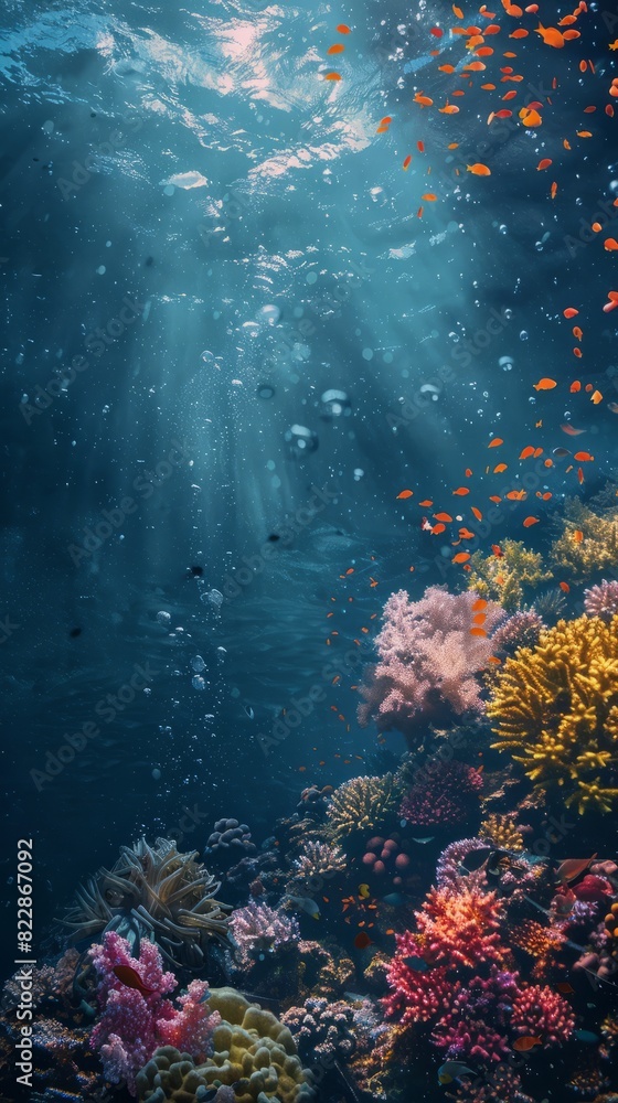 Naklejka premium Reef awareness day background concept with copy space area for text. World Oceans Day and World Water Day. Beautiful sea background