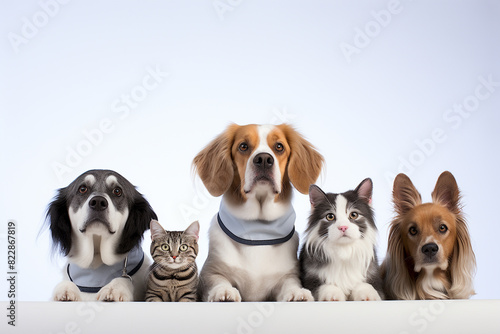 Cute dogs with stethoscope as veterinarian on white background, Space for text © Tommyview