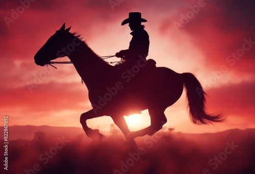 red sunset cowboy silhouette horse sky riding animal desert sun nature camel western vector illustration landscape sunrise horseback rider black farm travel