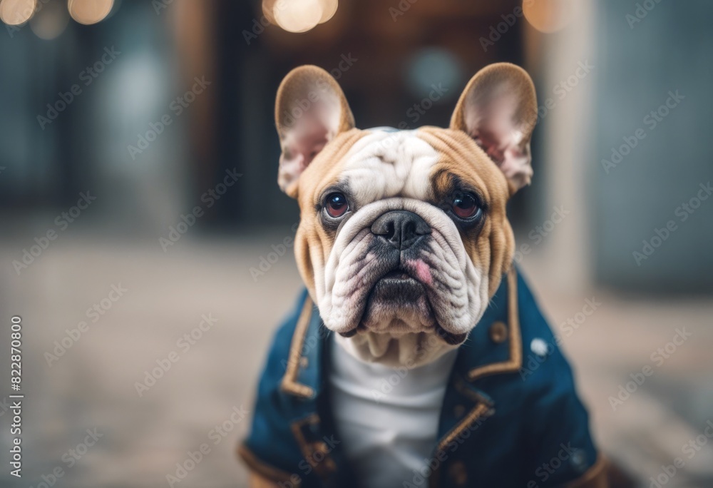 cute fancy wearing haircut with clothes human bulldog portrait