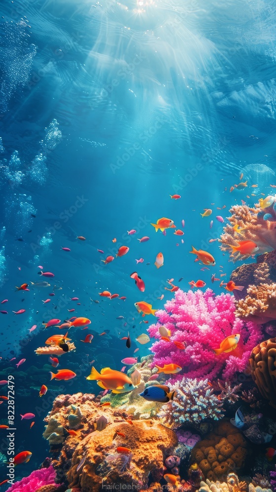 Naklejka premium Reef awareness day background concept with copy space area for text. World Oceans Day and World Water Day. Beautiful sea background