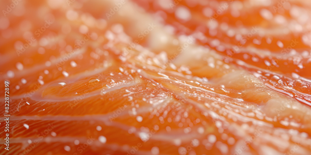 A closeup of the salmon texture, showcasing its intricate and smooth surface with visible marbling of healthy fats and subtle gradations in its pink and orange hues A closeup of the salmon texture, showcasing its intricate and smooth surface with visible marbling of healthy fats and subtle gradations in its pink and orange hues