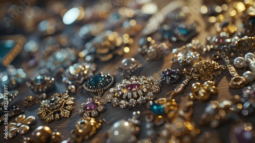 A table full of antique brooches and pins waiting to add a touch of elegance to any outfit.