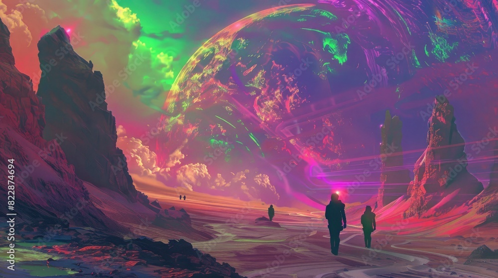 Fototapeta premium Border protection, July Fourth Weekend, colorful fantasy illustrations that transport you to other worlds, digital glitch art, HD