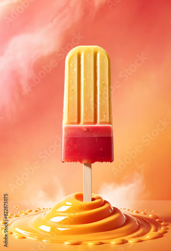 popsicle ice with liquid on vibrant background