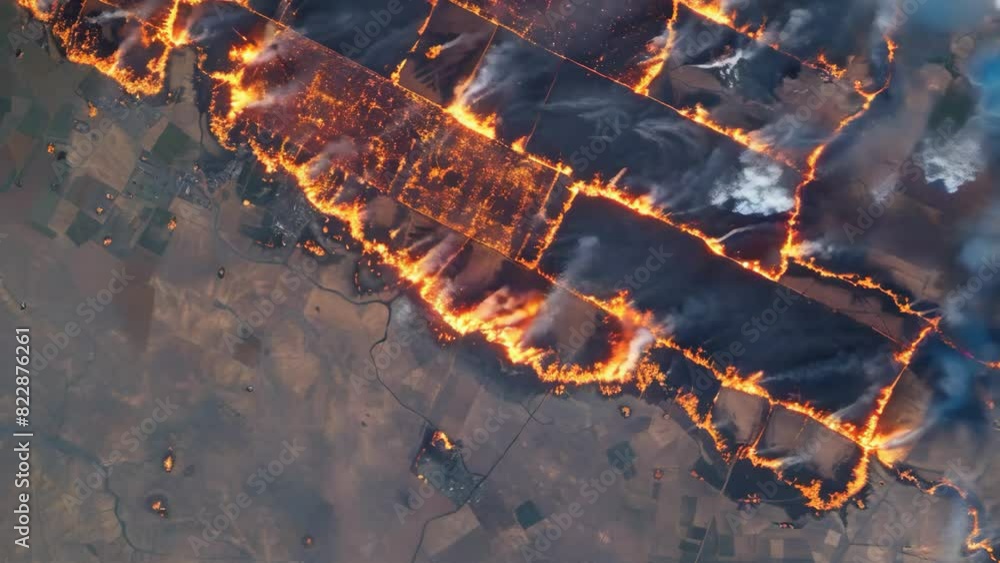 Aerial View of Intense Wildfire Spread Concept Climate Change Aerial View of Intense Wildfire Spread Concept Climate Change