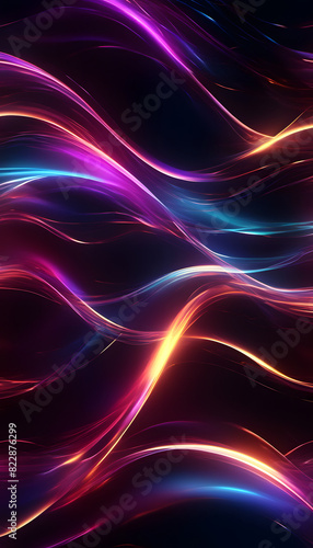 Abstract image of colorful light trails on a dark background, creating a dynamic and flowing pattern.