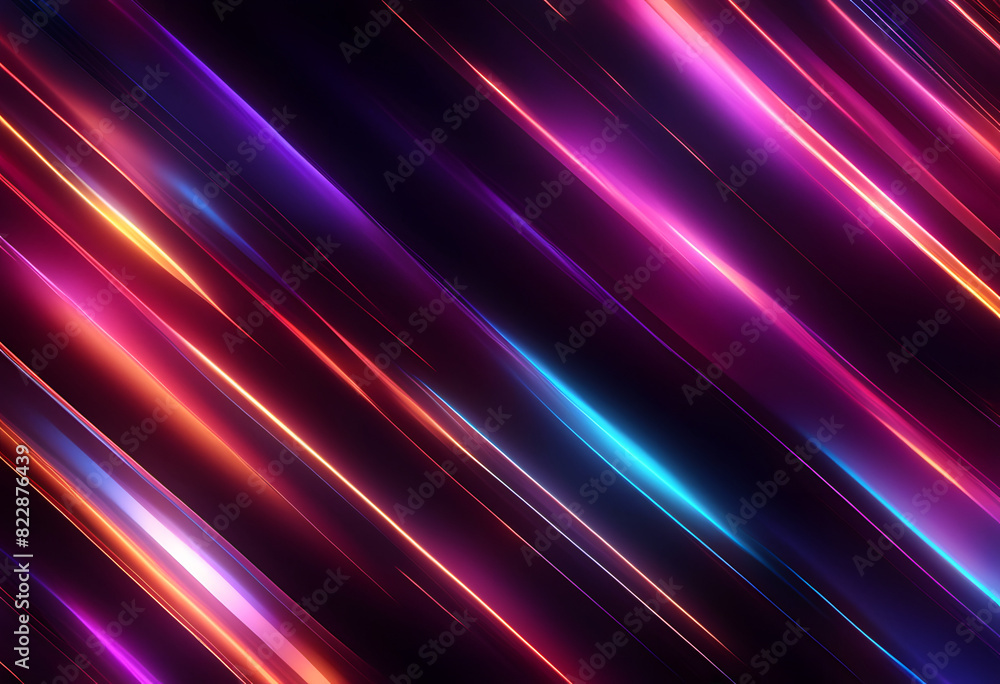 Abstract background with diagonal neon light streaks in various colors including pink, purple, blue, and orange on a dark background. Abstract background with diagonal neon light streaks in various colors including pink, purple, blue, and orange on a dark background.