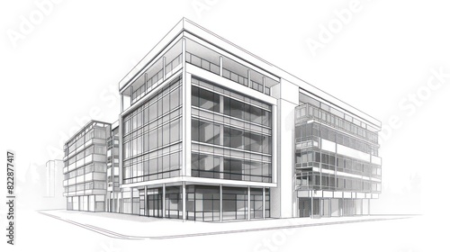 wallpaper drawing of row of techie university academic building on blank background