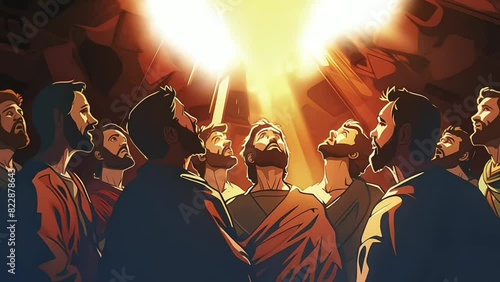 Pentecost Descent of Holy Spirit on Apostles Digital Illustration Animation 4K photo
