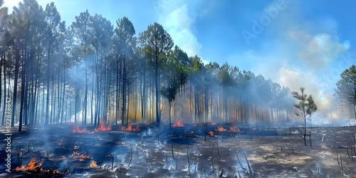 Devastating Wildfire Ravages Pine Forests Amid Drought, Contributing to Global Crisis. Concept Natural Disasters, Environmental Conservation, Climate Change, Resource Management, Global Impact