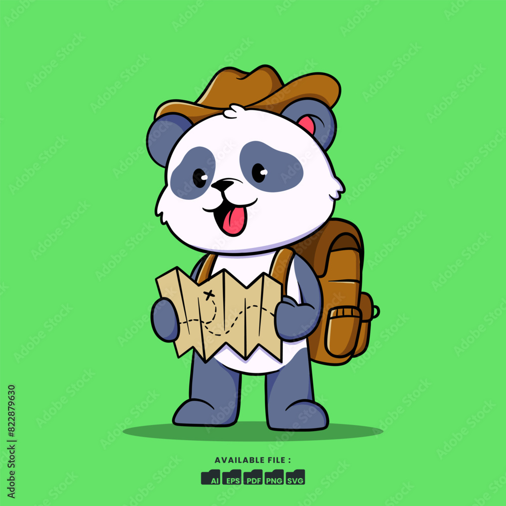 Vector Illustration Cute panda hiking with backpack Cute Cartoon Vector Illustration Cute panda hiking with backpack Cute Cartoon
