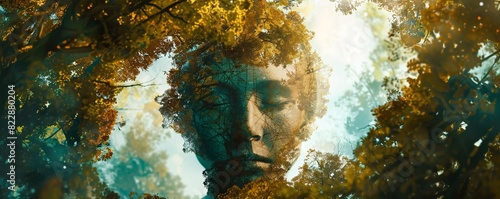 A portrait of an earth spirit encircled by trees, created with Generative AI techniques. photo