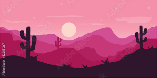 Vector illustration of summer desert landscape in the morning photo