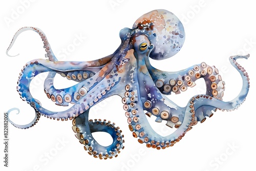 watercolor art. illustration of an octopus