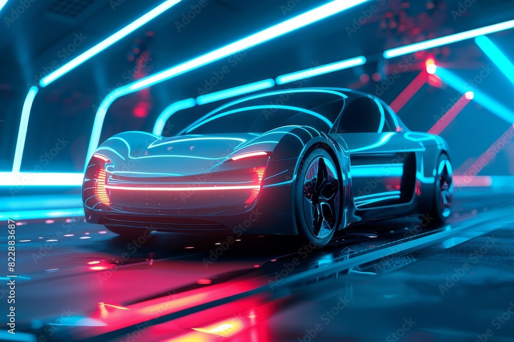 A banner featuring a smart intelligent car set against an isolated HUD-style background. This 3D illustration emphasizes futuristic technology. A banner featuring a smart intelligent car set against an isolated HUD-style background. This 3D illustration emphasizes futuristic technology.
