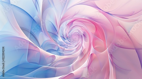 An abstract background featuring a golden ratio spiral in shades of pink   white   blue