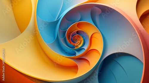 An abstract background featuring a golden ratio spiral in shades of generally colourful of three colors