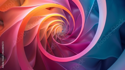 An abstract background featuring a golden ratio spiral in shades of generally colourful of three colors