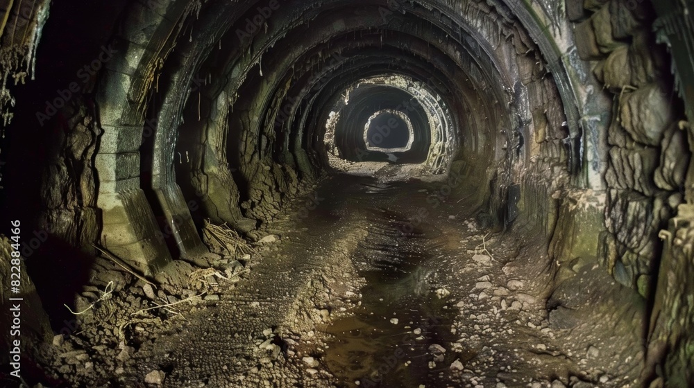 Naklejka premium Ghostly abandoned mine tunnels now home to bats and other creatures.
