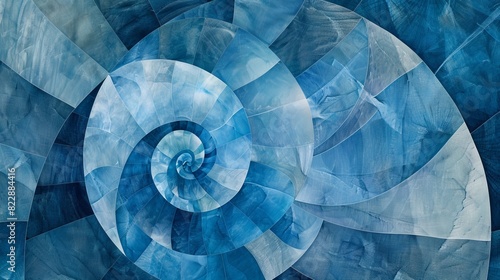 An abstract background featuring a golden ratio spiral in shades of chambray blue