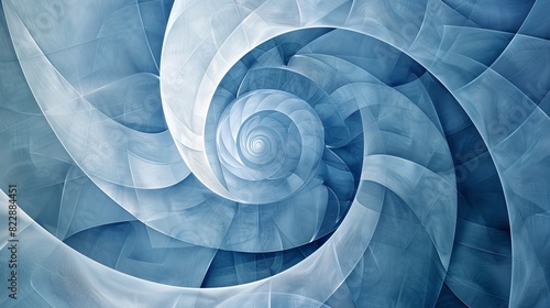 An abstract background featuring a golden ratio spiral in shades of chambray blue