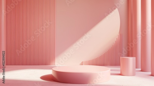 A 3D renderings for product displays composition featuring a golden ratio in minimalism of pink colors