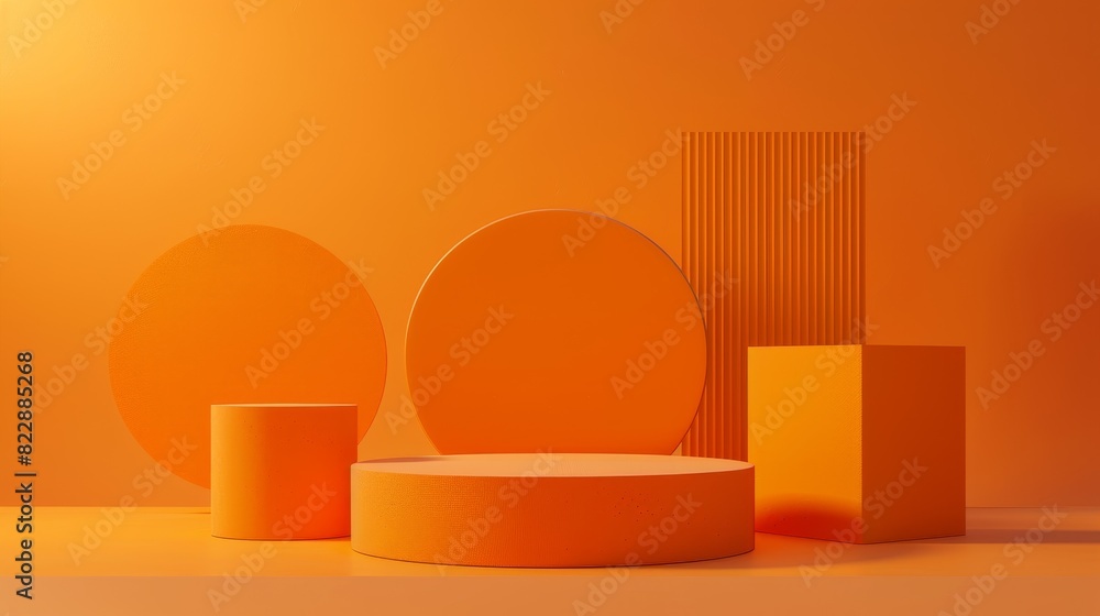 A 3D renderings for product displays composition featuring a golden ratio in minimalism of orange colors A 3D renderings for product displays composition featuring a golden ratio in minimalism of orange colors