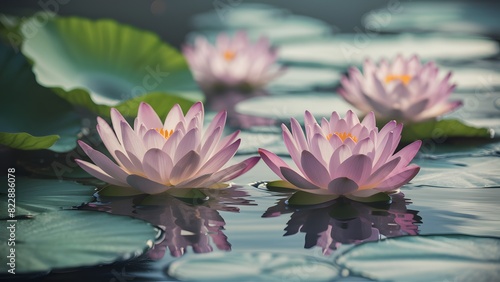 Lotus Flowers Awakening  A Stunning Floral Display Bathed in Radiant Light