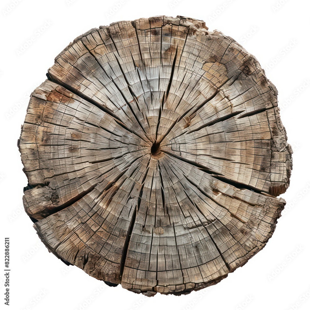 round wood stump top view realistic isolated on a white background