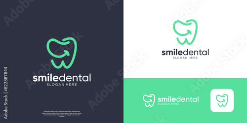 Dental clinic logo with linear and smile logo design.