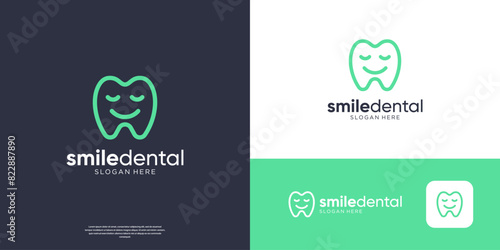 Dental care logo template, dentistry logo design vector illustration. linear concept icon element.