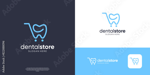 Dental care logo icon with abstract cart linear logo design.